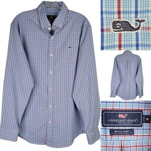 Vineyard Vines Performance Tucker Shirt Mens M Red Blue Plaid LS Button Up